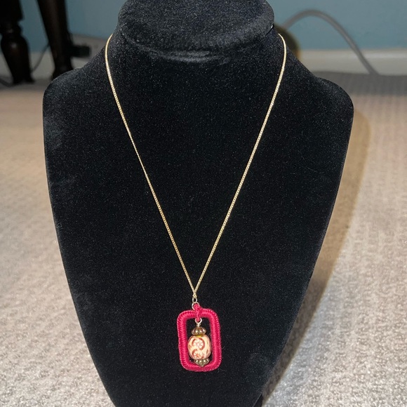 New Wrapped Necklace With Wooden Bead Gold Adjustable Chain - Picture 1 of 7